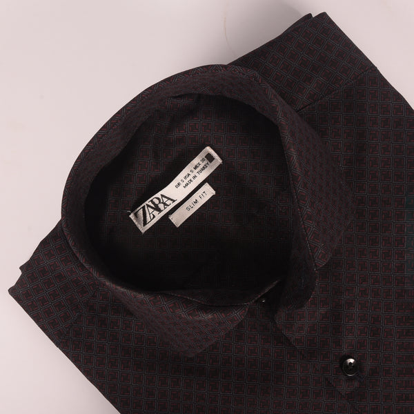 ZR Dark Brown Diamond Patterned Shirt